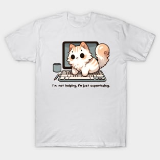 Cat Supervisor Overseeing Computer Work T-Shirt